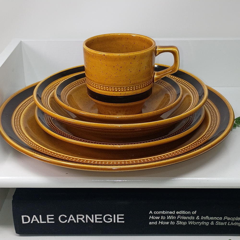 Rustic Stoneware Dinnerware Set - Gold and Black